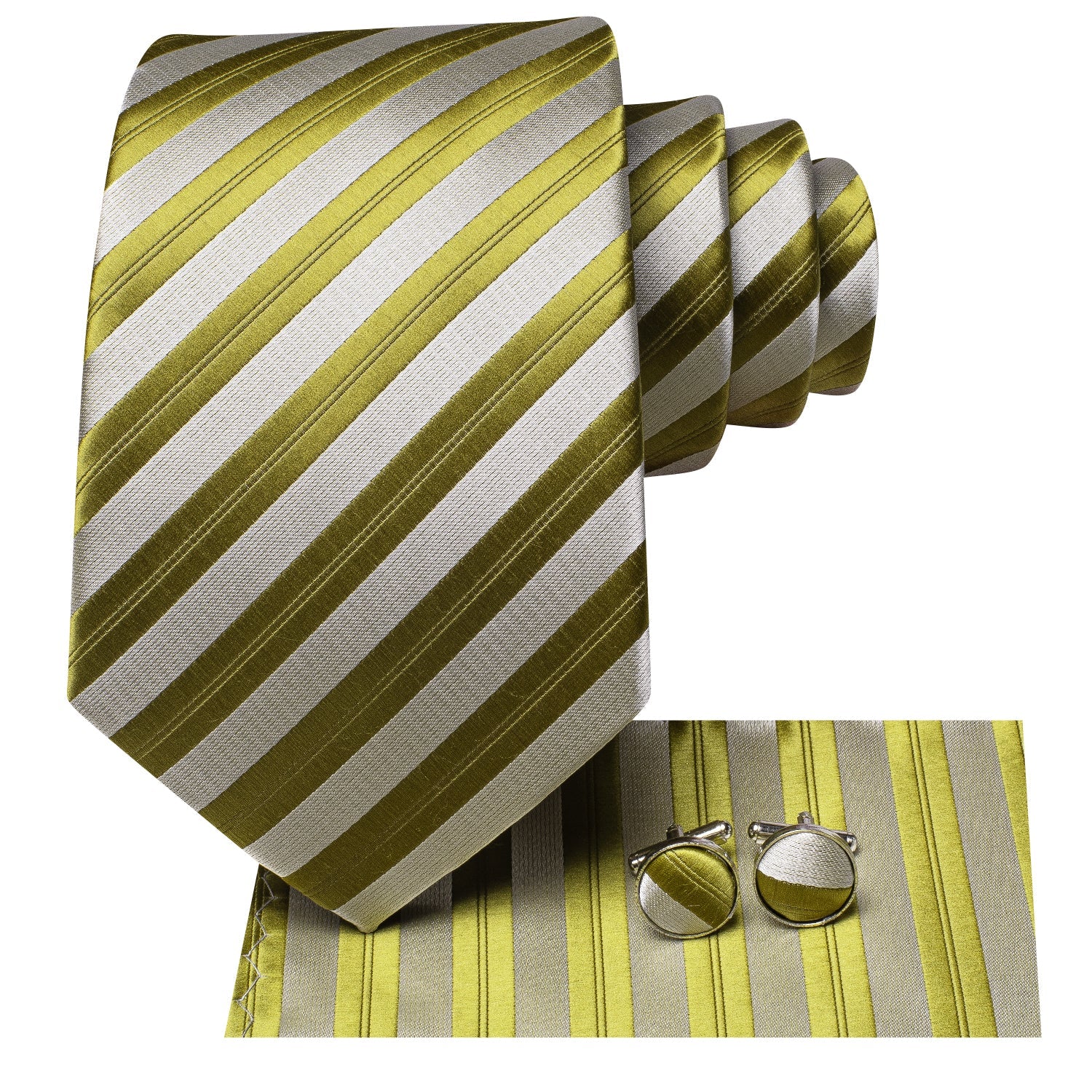 GentCrest Green Striped Tie Hanky Cufflinks Set - Image 2