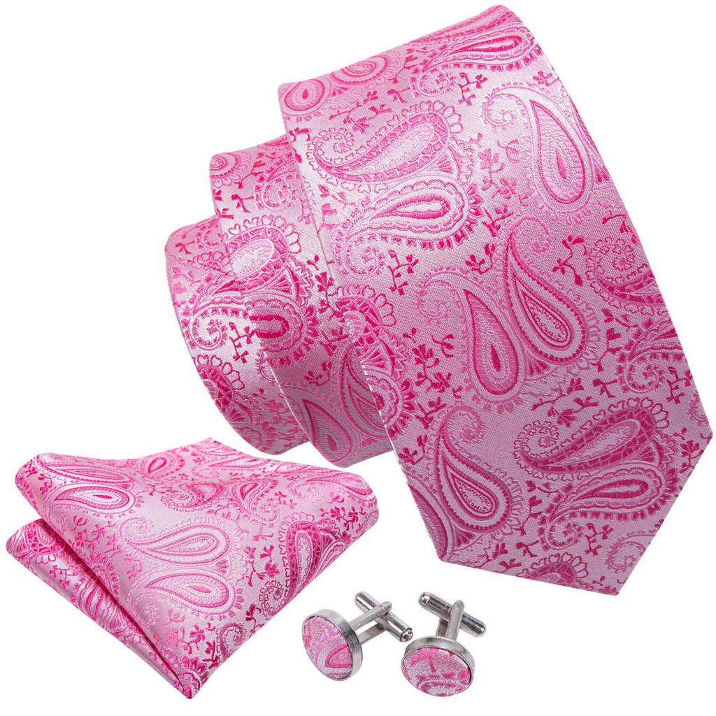 Pink Paisley Silk Tie Set - GentCrest - View 4