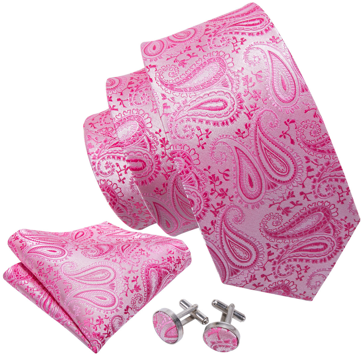 Pink Paisley Silk Tie Set - GentCrest - View 4