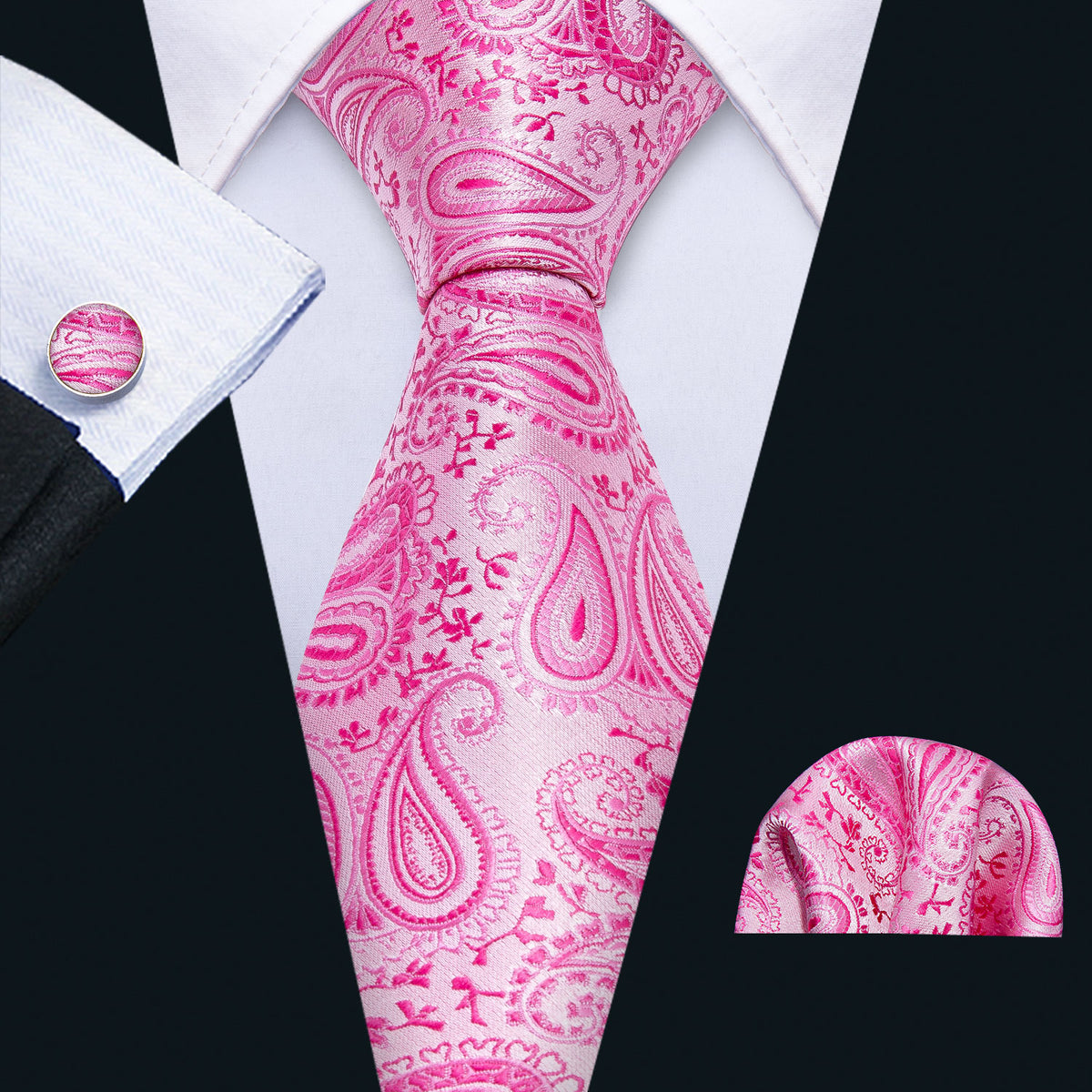 Pink Paisley Silk Tie Set - GentCrest