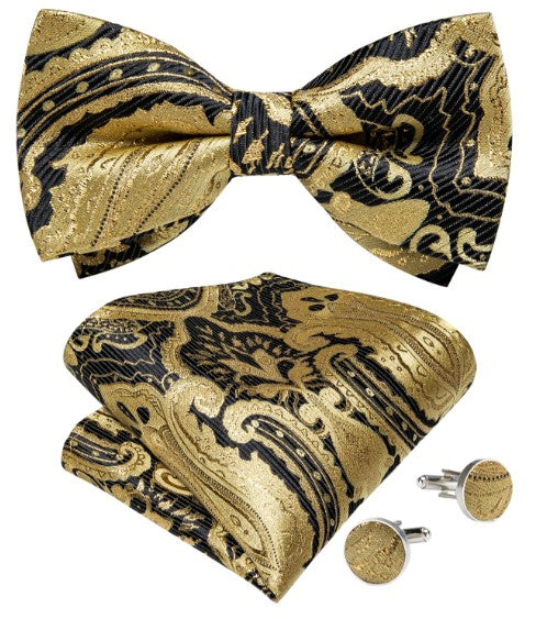 Fashion Silk Bow Tie Set with Pocket Square & Cufflinks - GentCrest - View 2