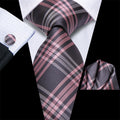GentCrest Pink Plaid Tie Hanky Cufflinks Set - Image 1