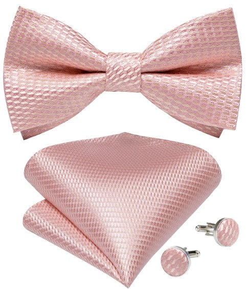 Fashion Silk Bow Tie Set with Pocket Square & Cufflinks - GentCrest - View 2
