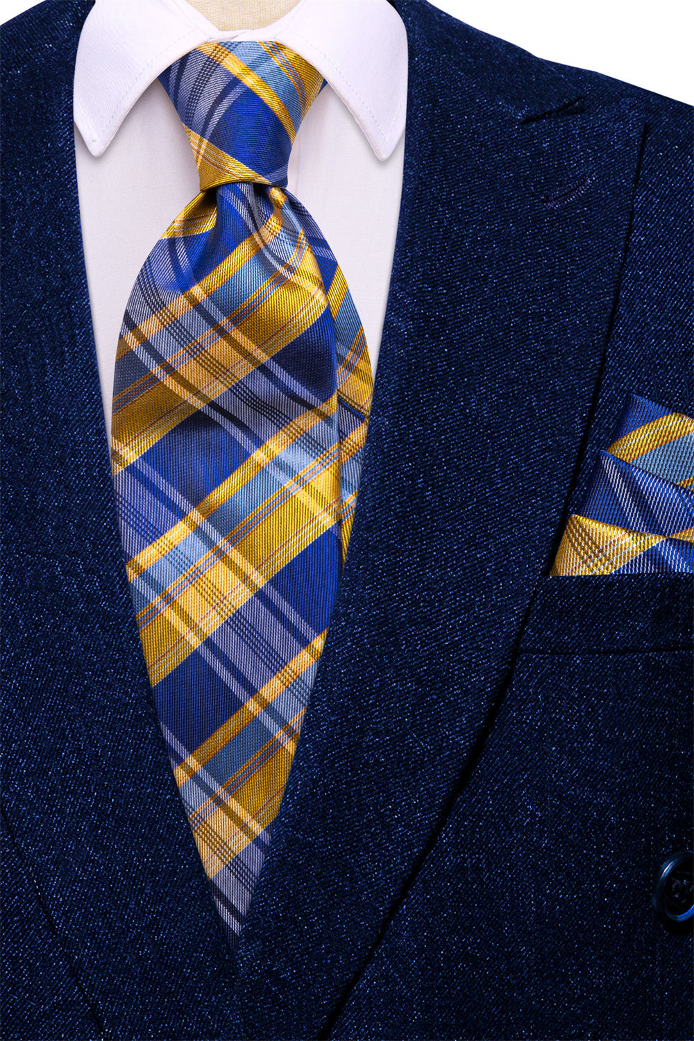 GentCrest Blue Plaid Tie Hanky Cufflinks Set - Image 3