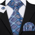 Gray Blue Plaid Silk Tie Set - GentCrest
