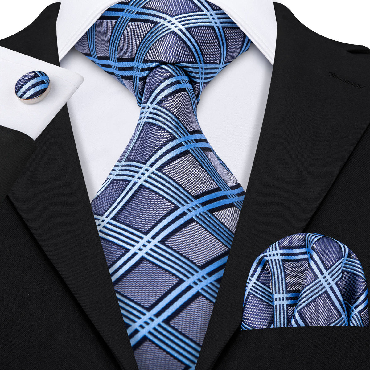 Gray Blue Plaid Silk Tie Set - GentCrest