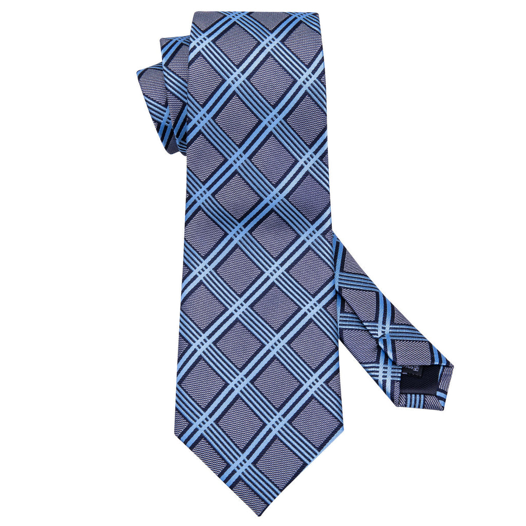 Gray Blue Plaid Silk Tie Set - GentCrest - View 5