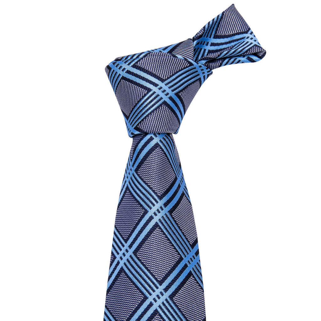 Gray Blue Plaid Silk Tie Set - GentCrest - View 3