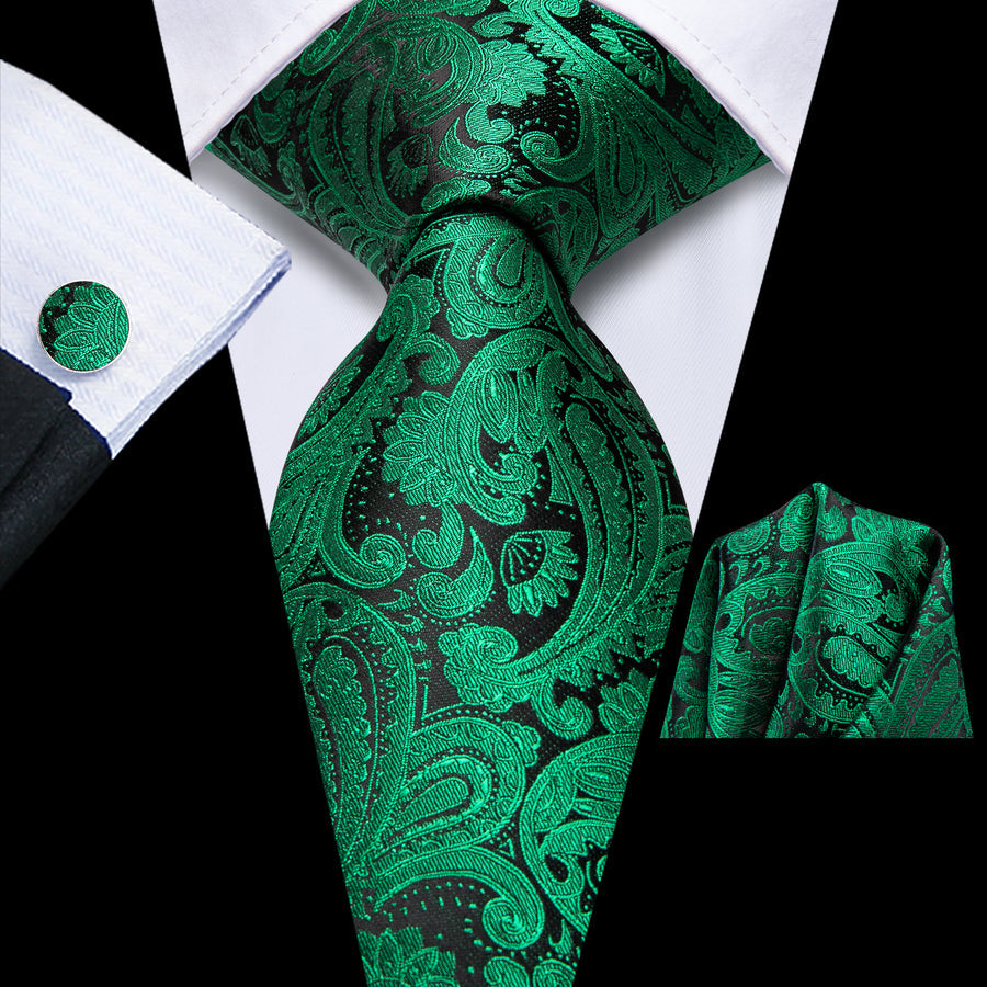 Dark Green and Black XL Silk Tie Set - GentCrest