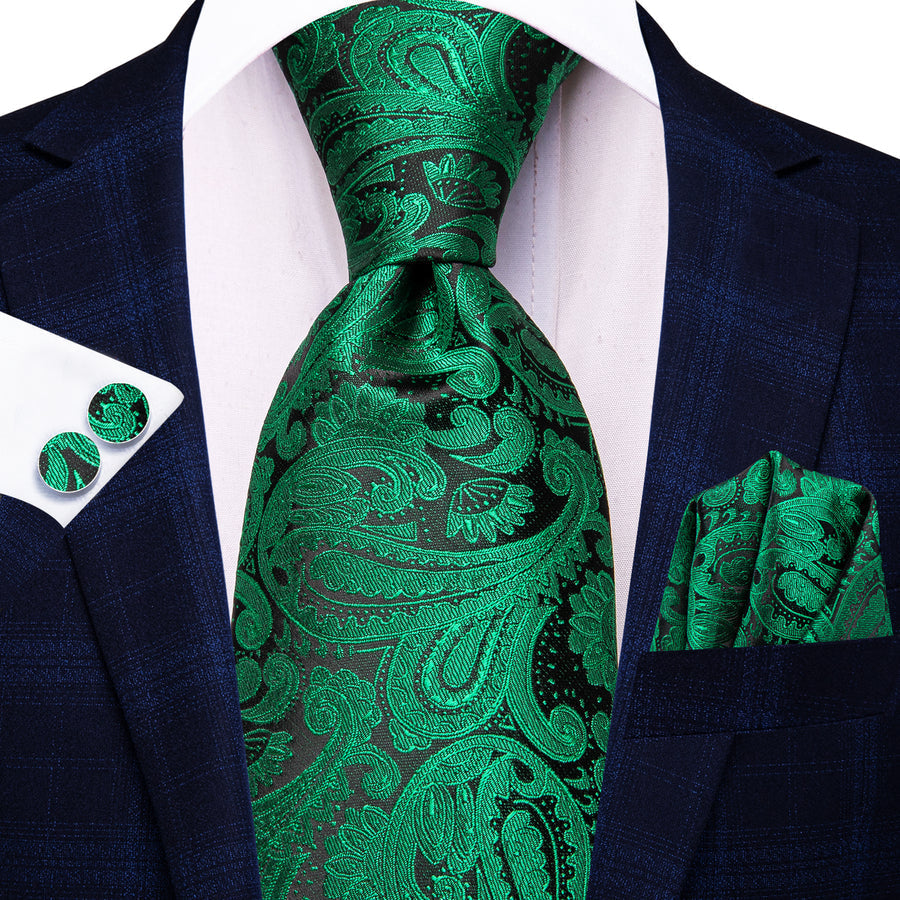 Dark Green and Black XL Silk Tie Set - GentCrest - View 4