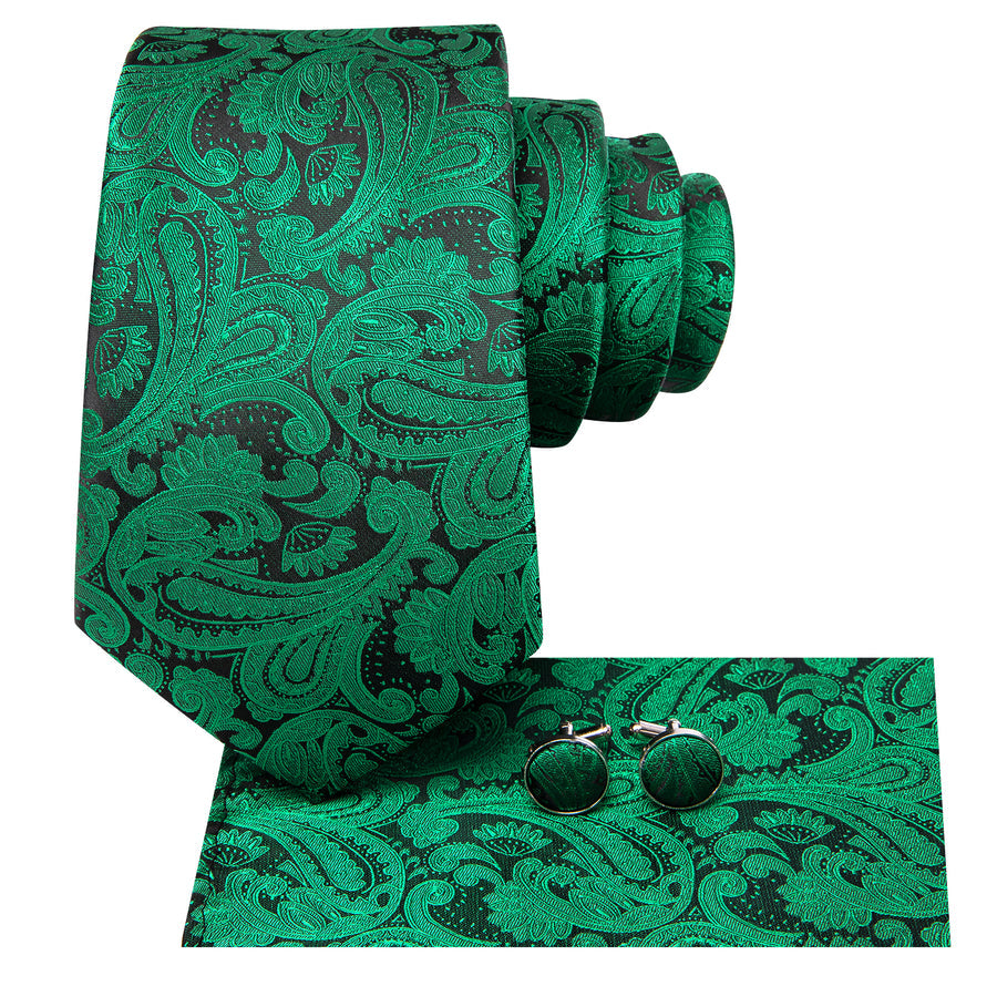Dark Green and Black XL Silk Tie Set - GentCrest - View 2