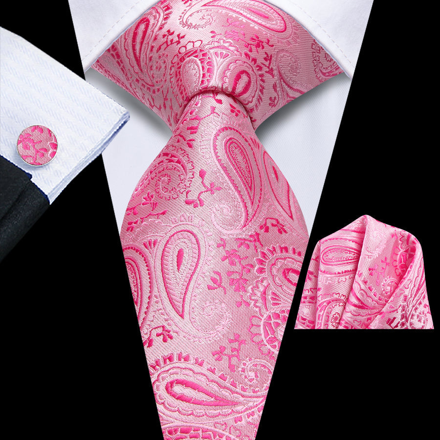 Pink Paisley XL Silk Tie Set - GentCrest
