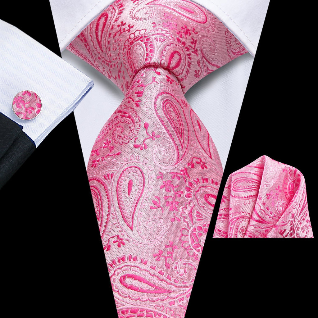 GentCrest Pink Paisley Tie Hanky Cufflinks Set - Image 1
