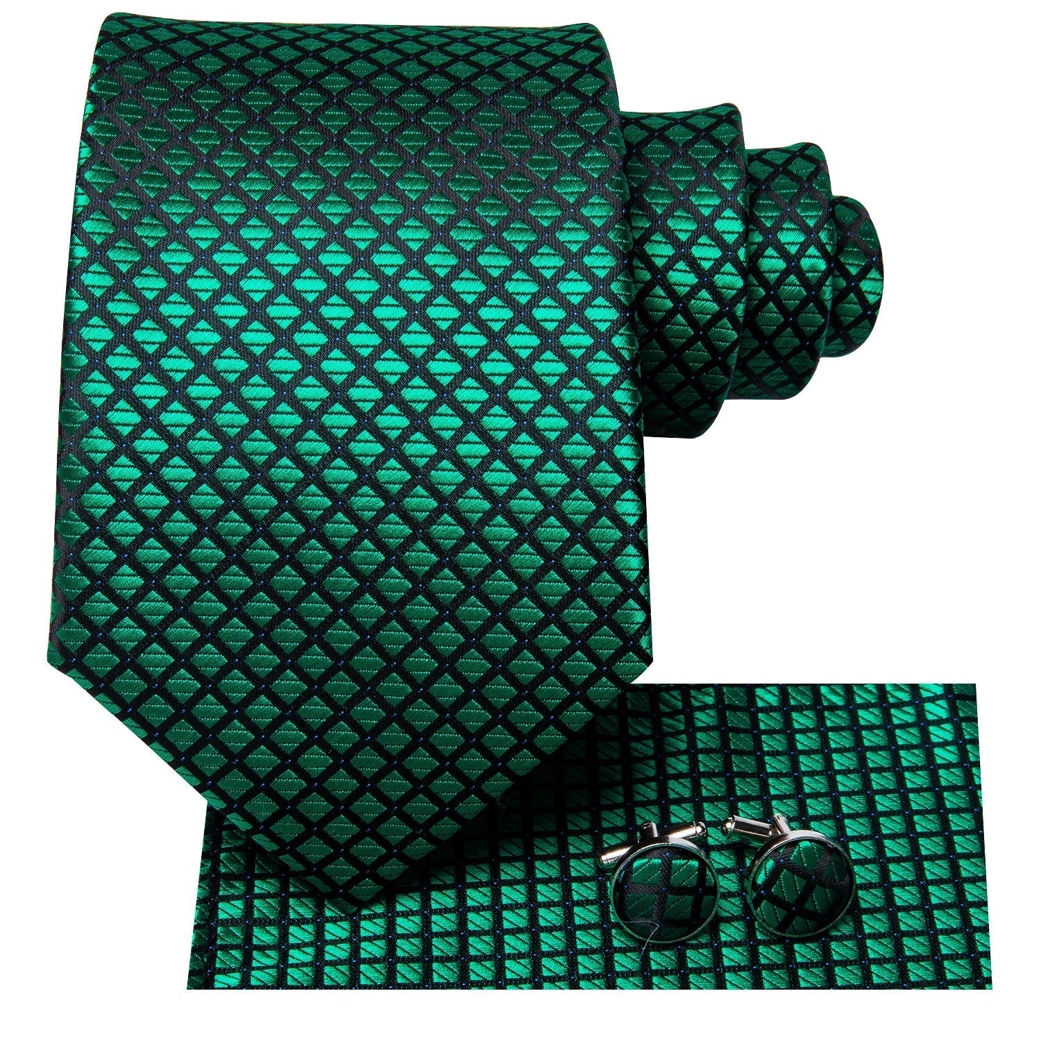 GentCrest Black Plaid Tie Hanky Cufflinks Set - Image 1