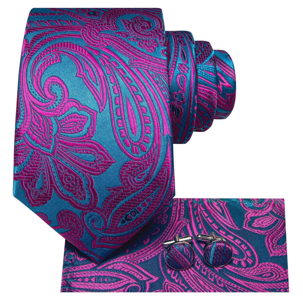 GentCrest Blue Floral Tie Hanky Cufflinks Set - Image 2