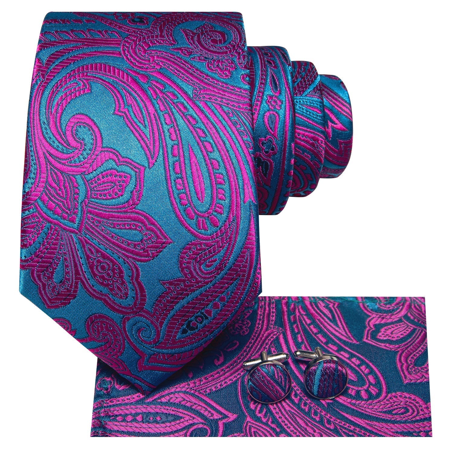 GentCrest Blue Floral Tie Hanky Cufflinks Set - Image 2