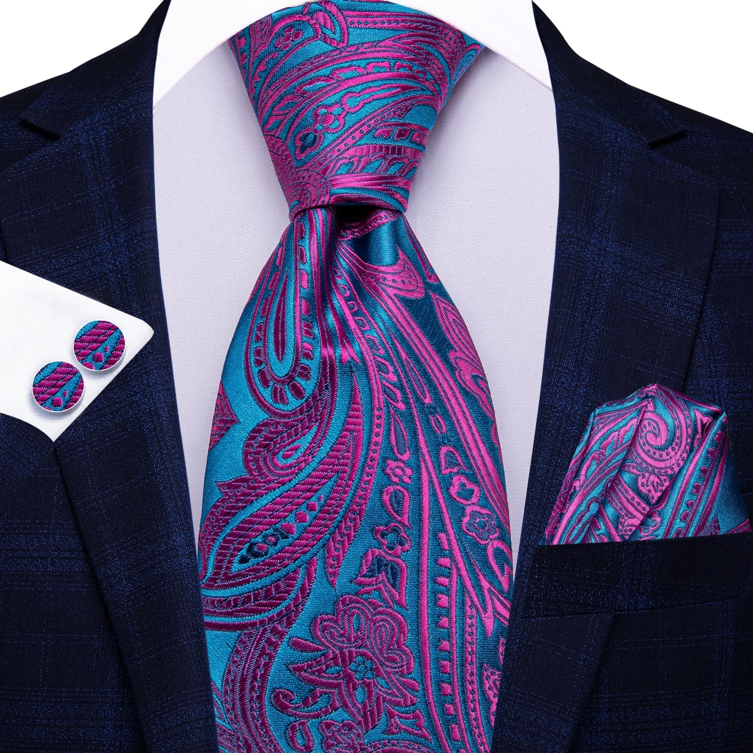 GentCrest Blue Floral Tie Hanky Cufflinks Set - Image 1