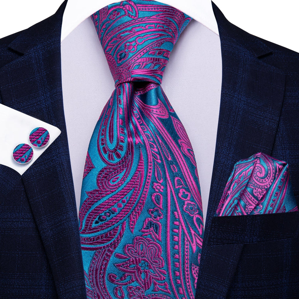 GentCrest Blue Floral Tie Hanky Cufflinks Set - Image 1