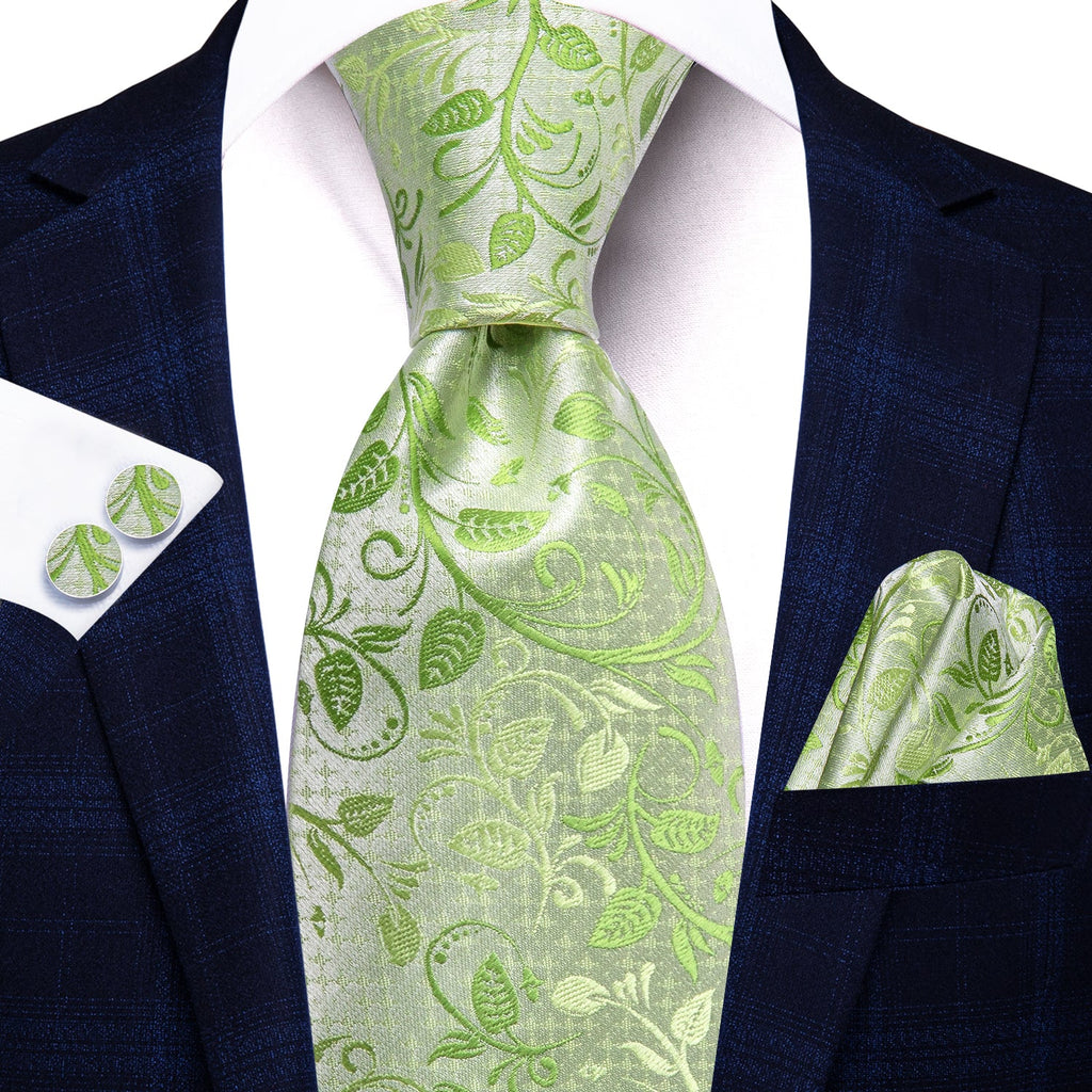 GentCrest Lime Floral Tie Hanky Cufflinks Set - Image 1
