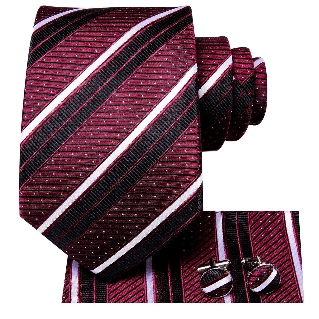 GentCrest Burgundy Striped Tie Hanky Cufflinks Set - Image 3
