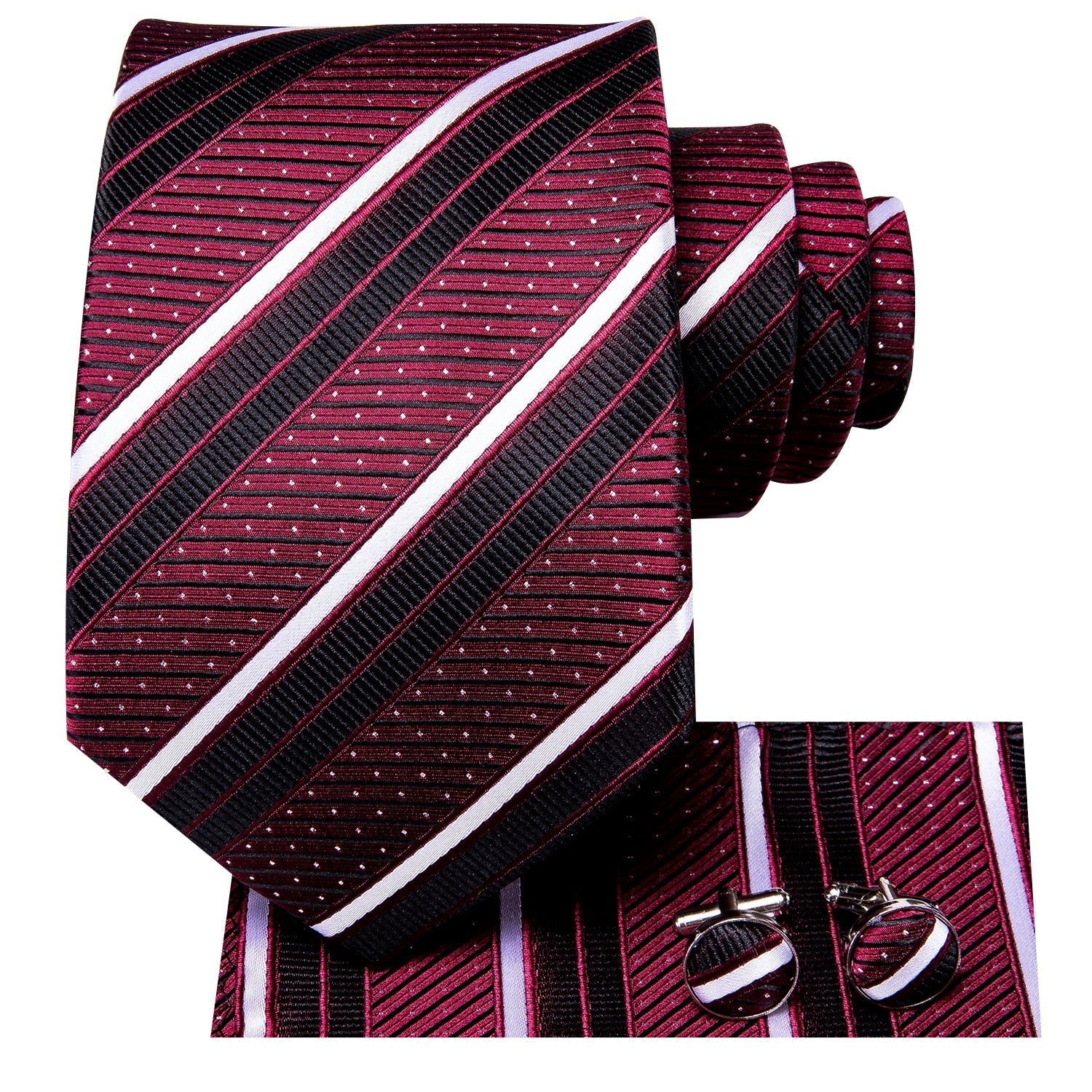 GentCrest Burgundy Striped Tie Hanky Cufflinks Set - Image 3