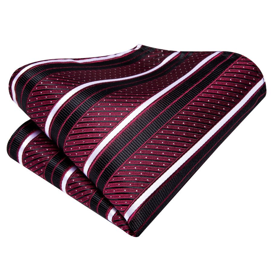 Burgundy, Black and White Striped XL Silk Tie Set - GentCrest - View 5