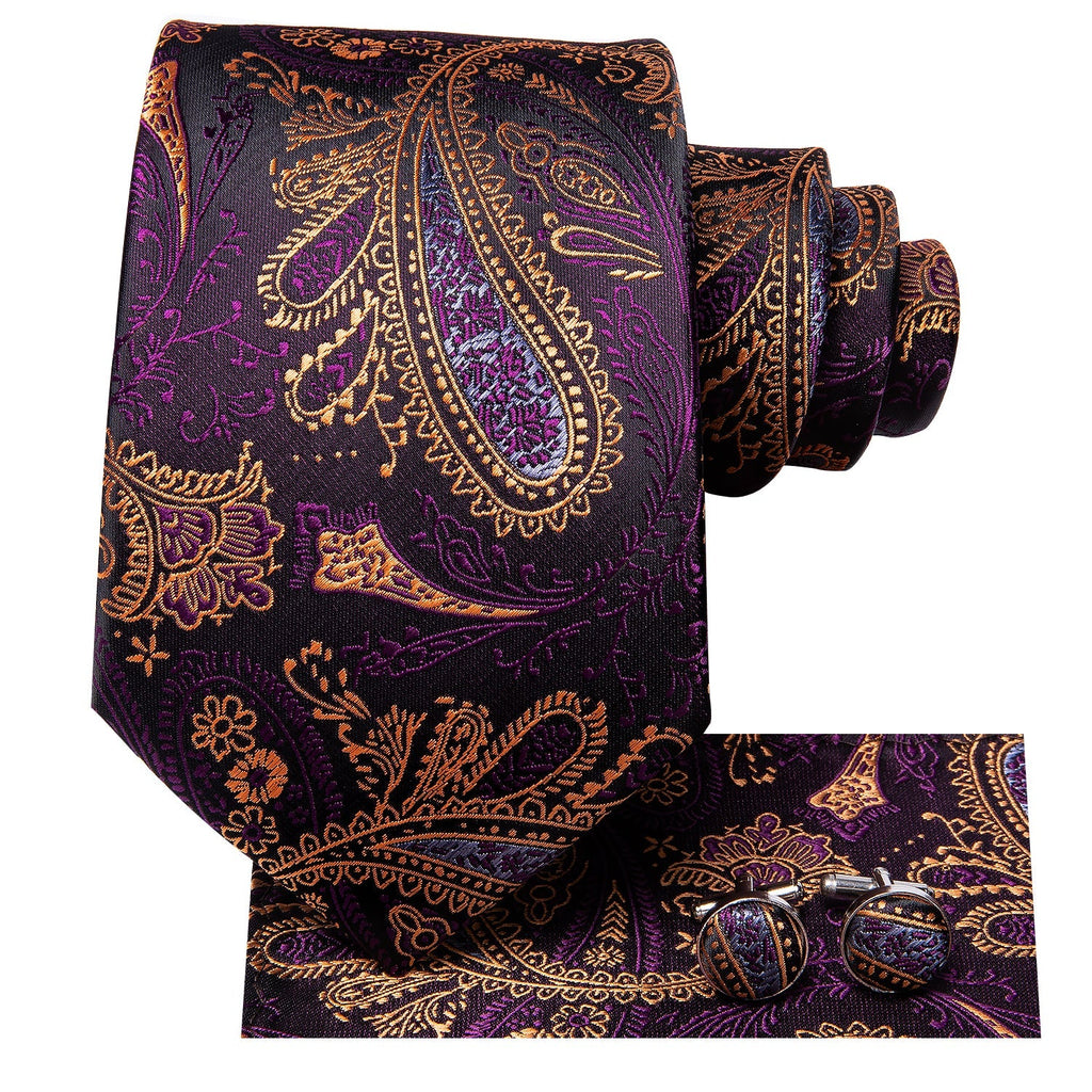 GentCrest Purple Paisley Tie Hanky Cufflinks Set - Image 2