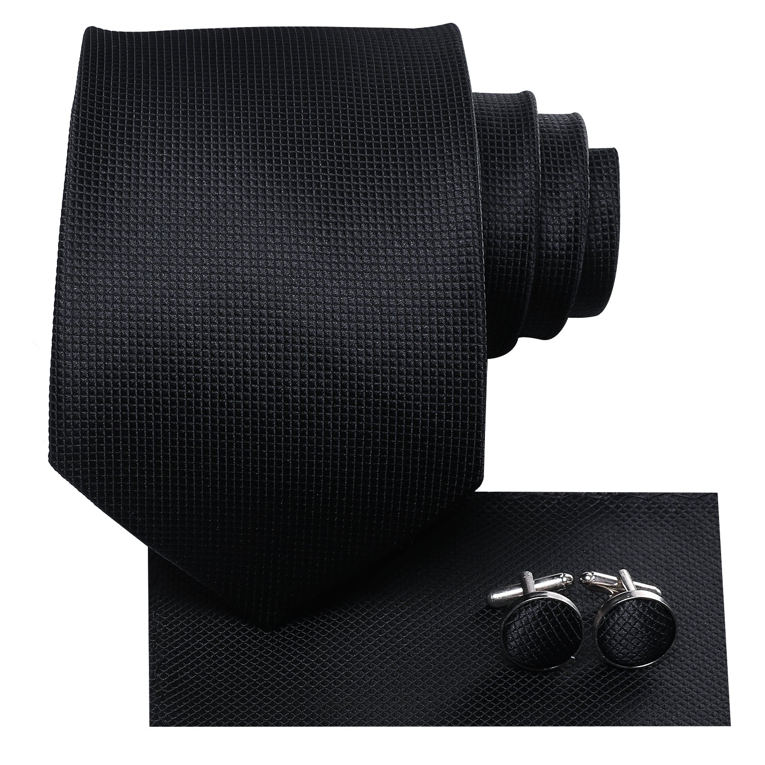 GentCrest Black Plaid Tie Hanky Cufflinks Set - Image 2