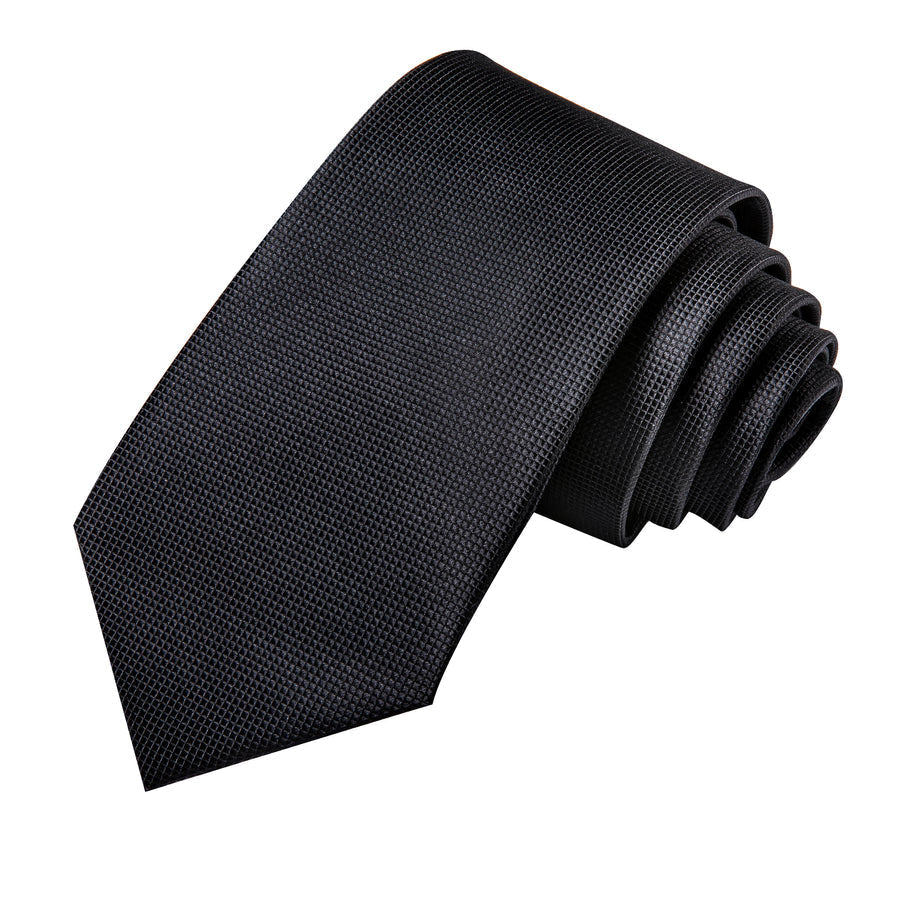 Midnight Black Plaid XL Silk Tie Set - GentCrest - View 4