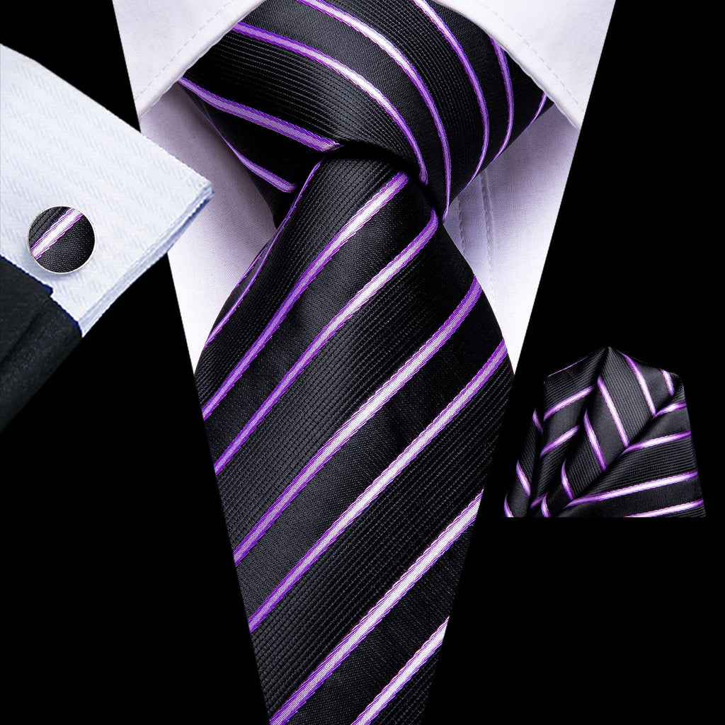 GentCrest Black Striped Tie Hanky Cufflinks Set - Image 1