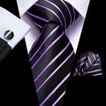 GentCrest Black Striped Tie Hanky Cufflinks Set - Image 1