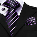 Black and Purple Striped XL Silk Tie Set - GentCrest