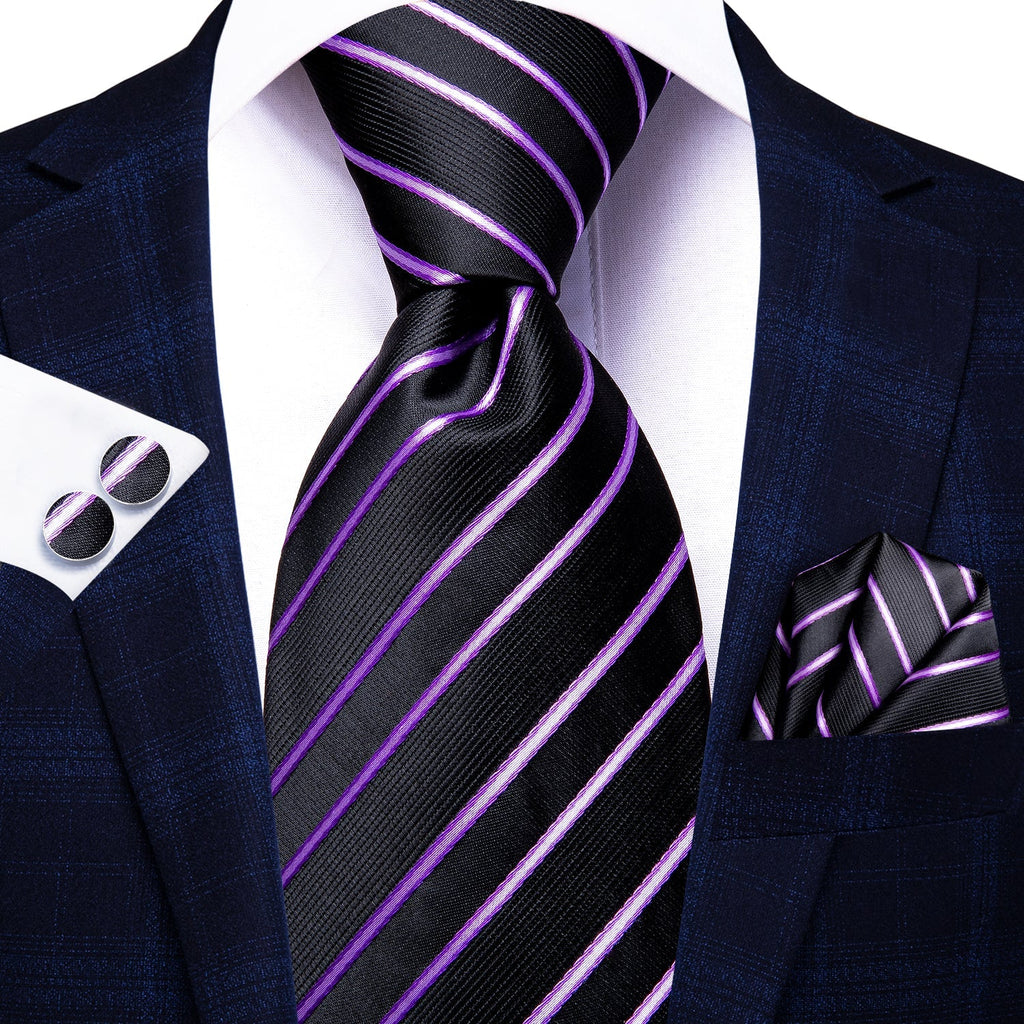 GentCrest Black Striped Tie Hanky Cufflinks Set - Image 3