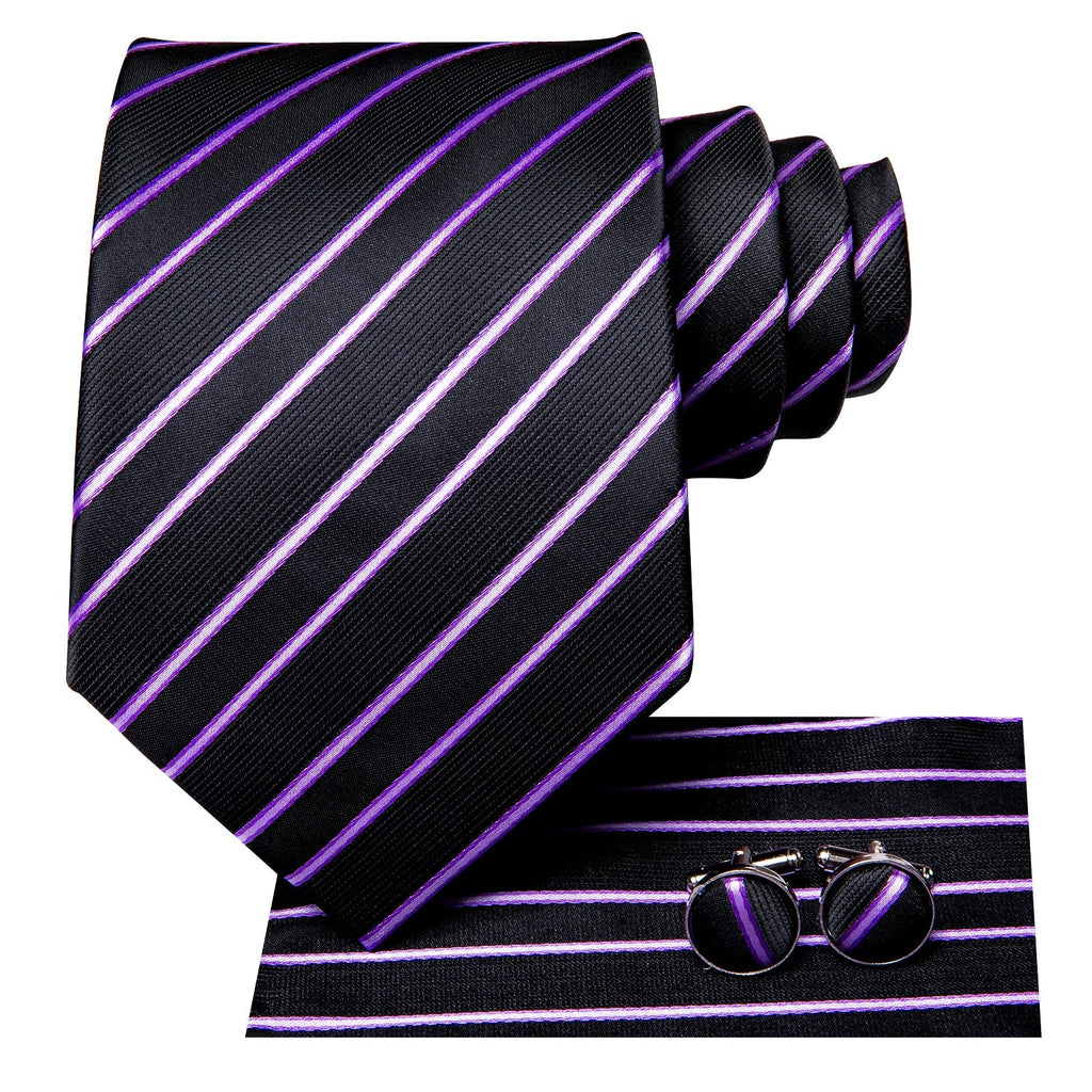 GentCrest Black Striped Tie Hanky Cufflinks Set - Image 4