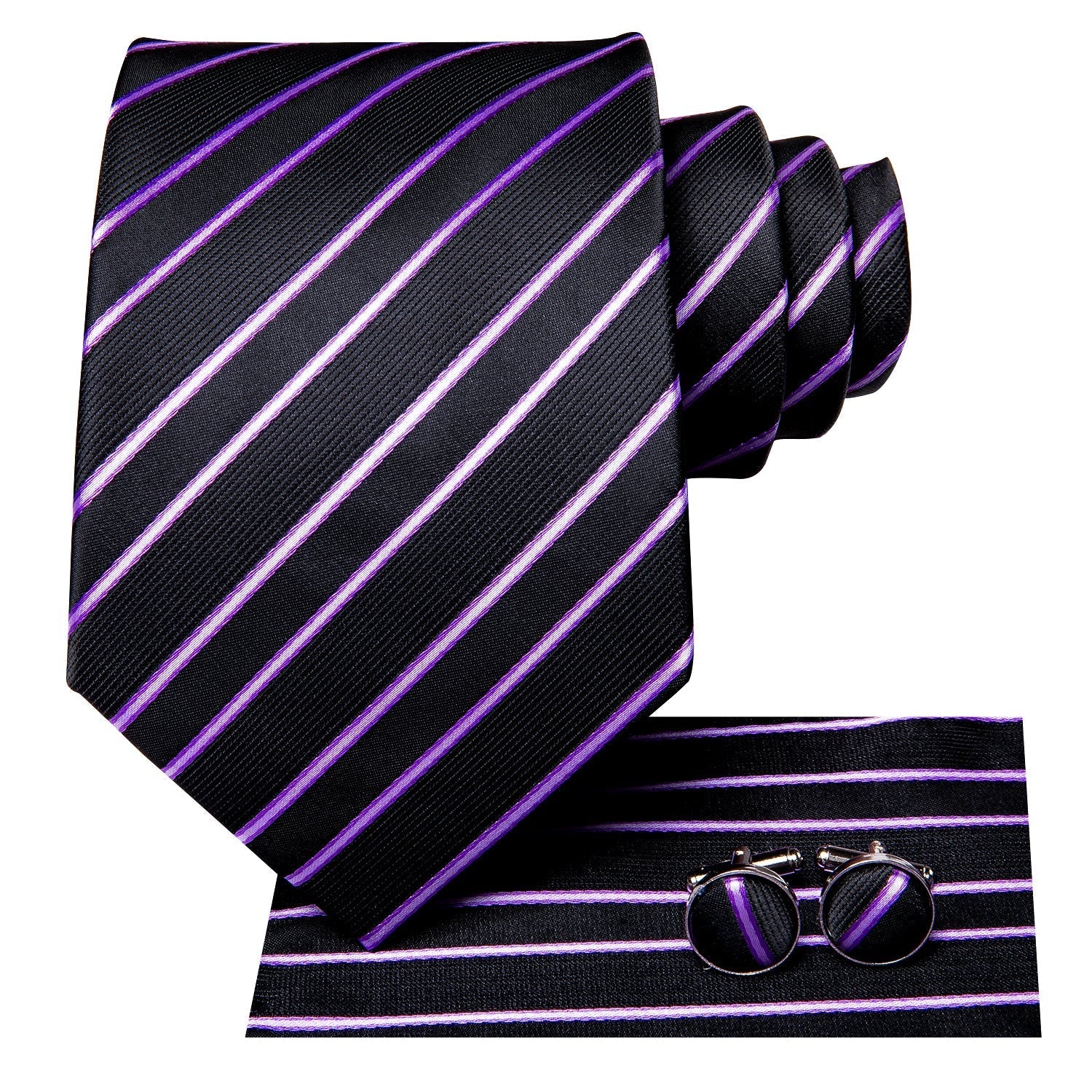GentCrest Black Striped Tie Hanky Cufflinks Set - Image 4