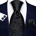 All Black Paisley XL Silk Tie Set - GentCrest