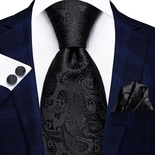 All Black Paisley XL Silk Tie Set - GentCrest