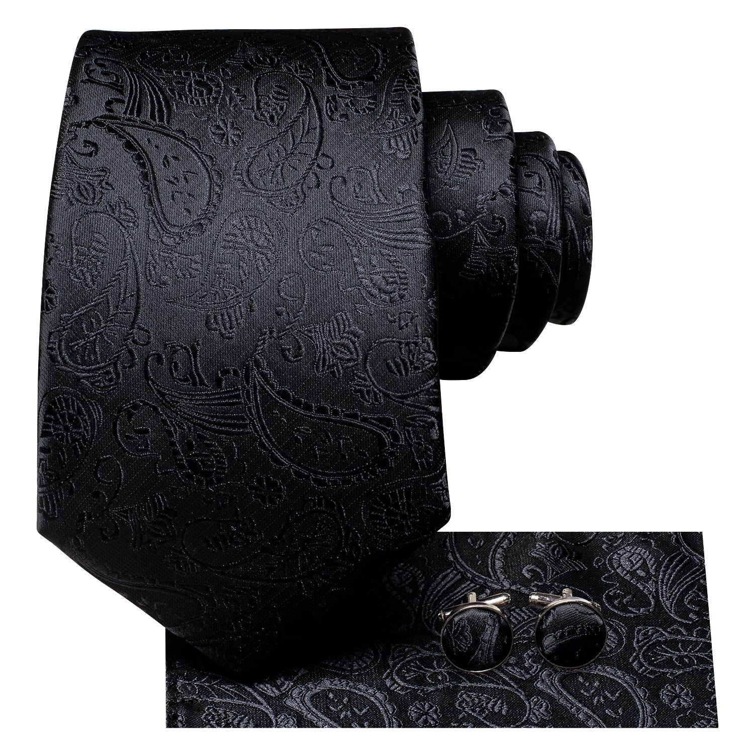 GentCrest Black Paisley Tie Hanky Cufflinks Set - Image 2