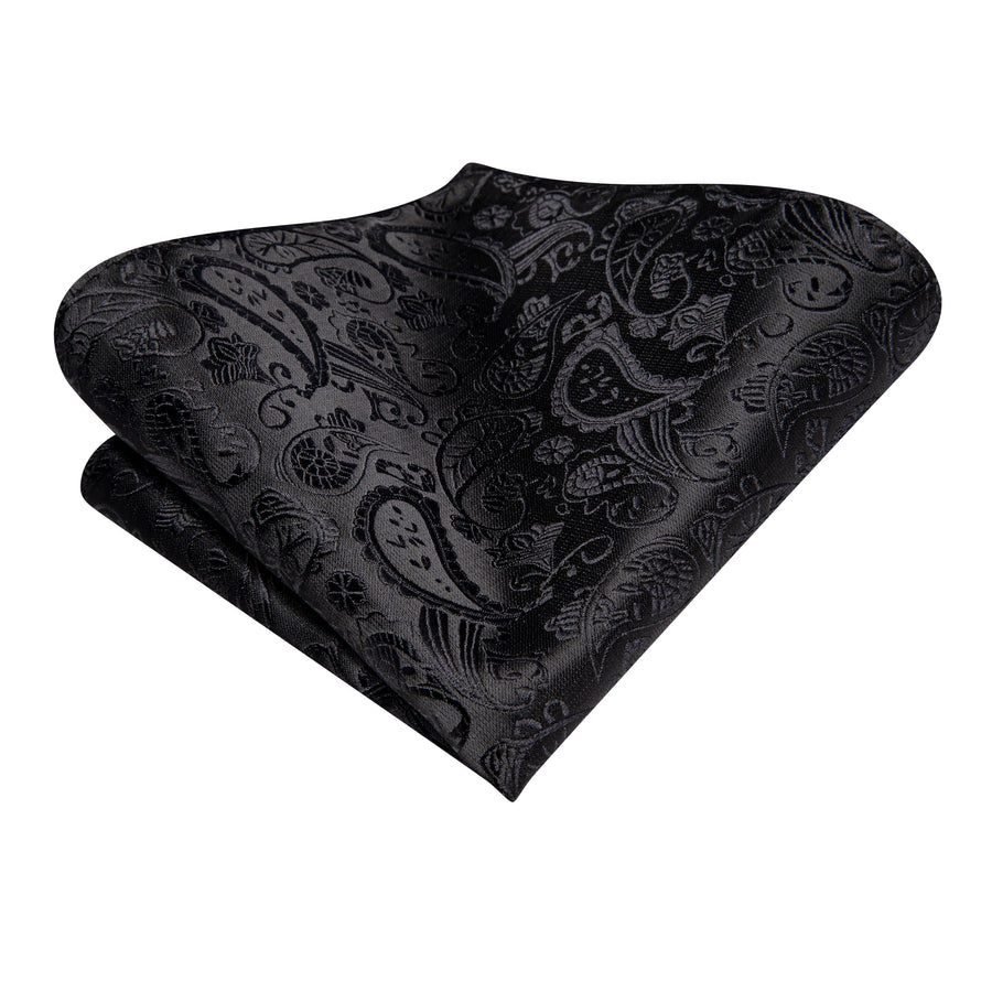 All Black Paisley XL Silk Tie Set - GentCrest - View 4