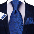 Royal Blue Paisley Striped XL Silk Tie Set - GentCrest