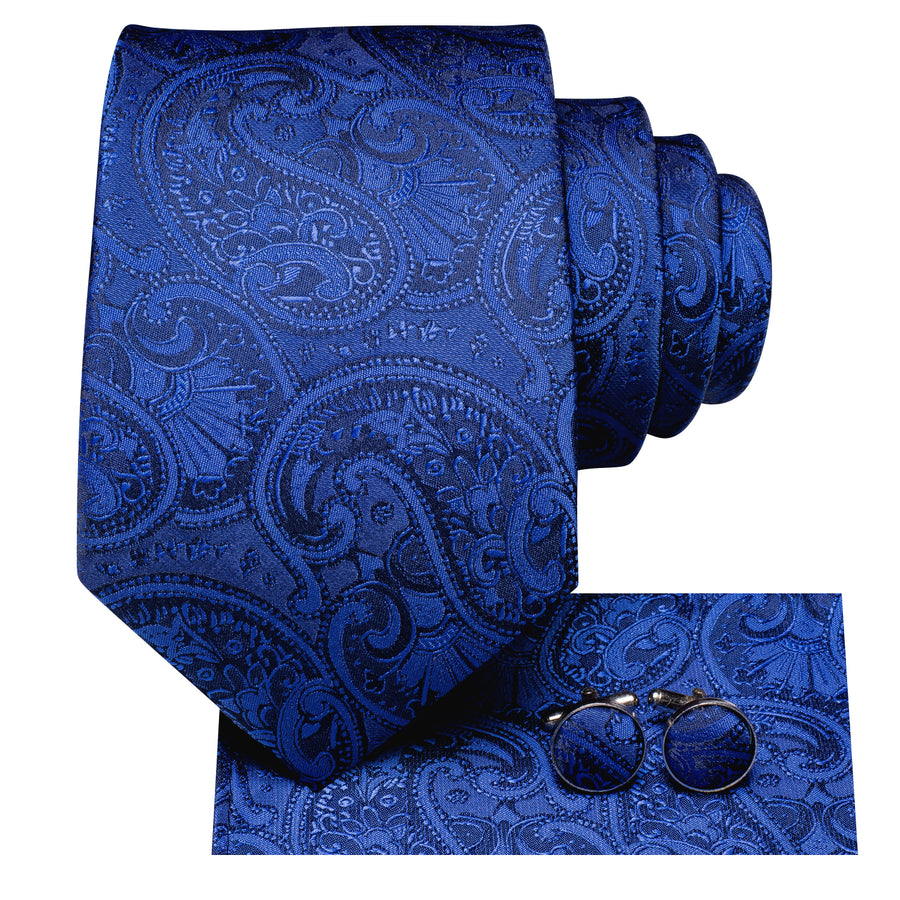 Royal Blue Paisley Striped XL Silk Tie Set - GentCrest - View 2