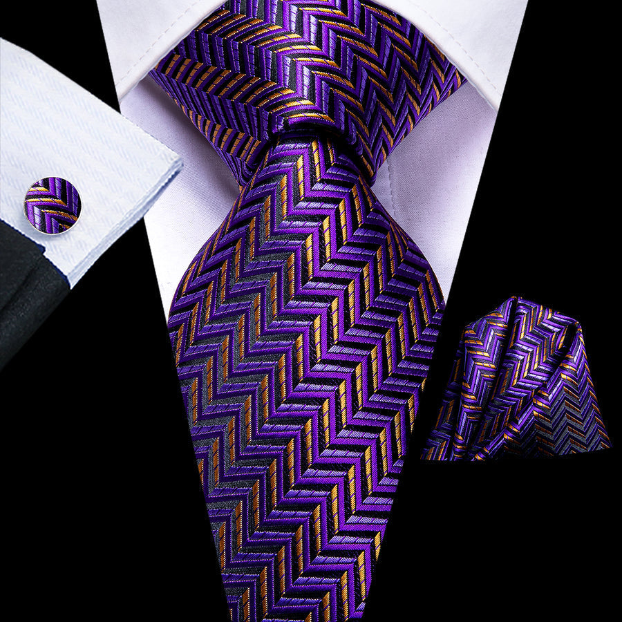 Purple and Orange Geometric XL Silk Tie Set - GentCrest