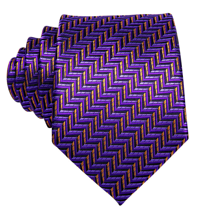 Purple and Orange Geometric XL Silk Tie Set - GentCrest - View 3