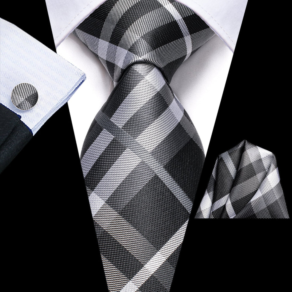 GentCrest Black Plaid Tie Hanky Cufflinks Set - Image 1