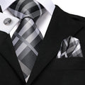 Black, Gray and White Plaid XL Silk Tie Set - GentCrest