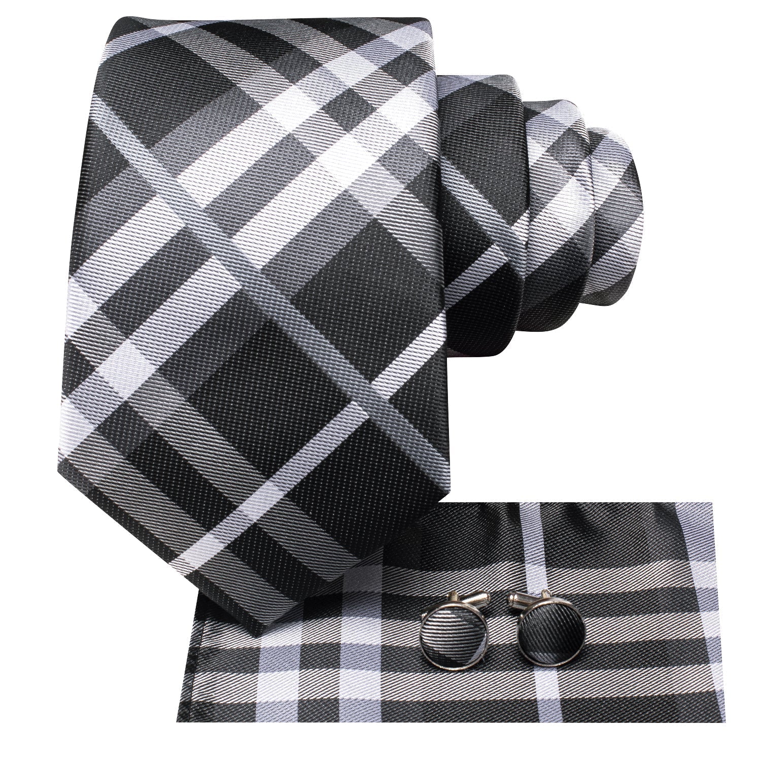 GentCrest Black Plaid Tie Hanky Cufflinks Set - Image 3