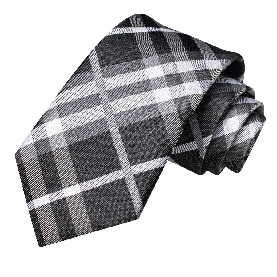 Black, Gray and White Plaid XL Silk Tie Set - GentCrest - View 3