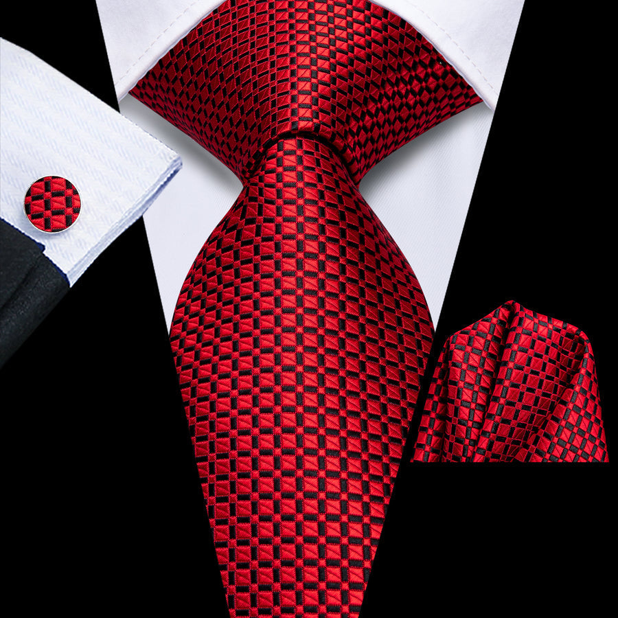 Red and Black Plaid XL Silk Tie Set - GentCrest