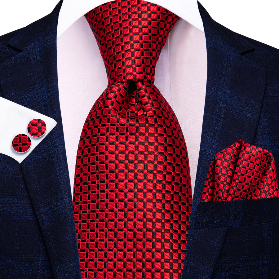 Red and Black Plaid XL Silk Tie Set - GentCrest - View 4