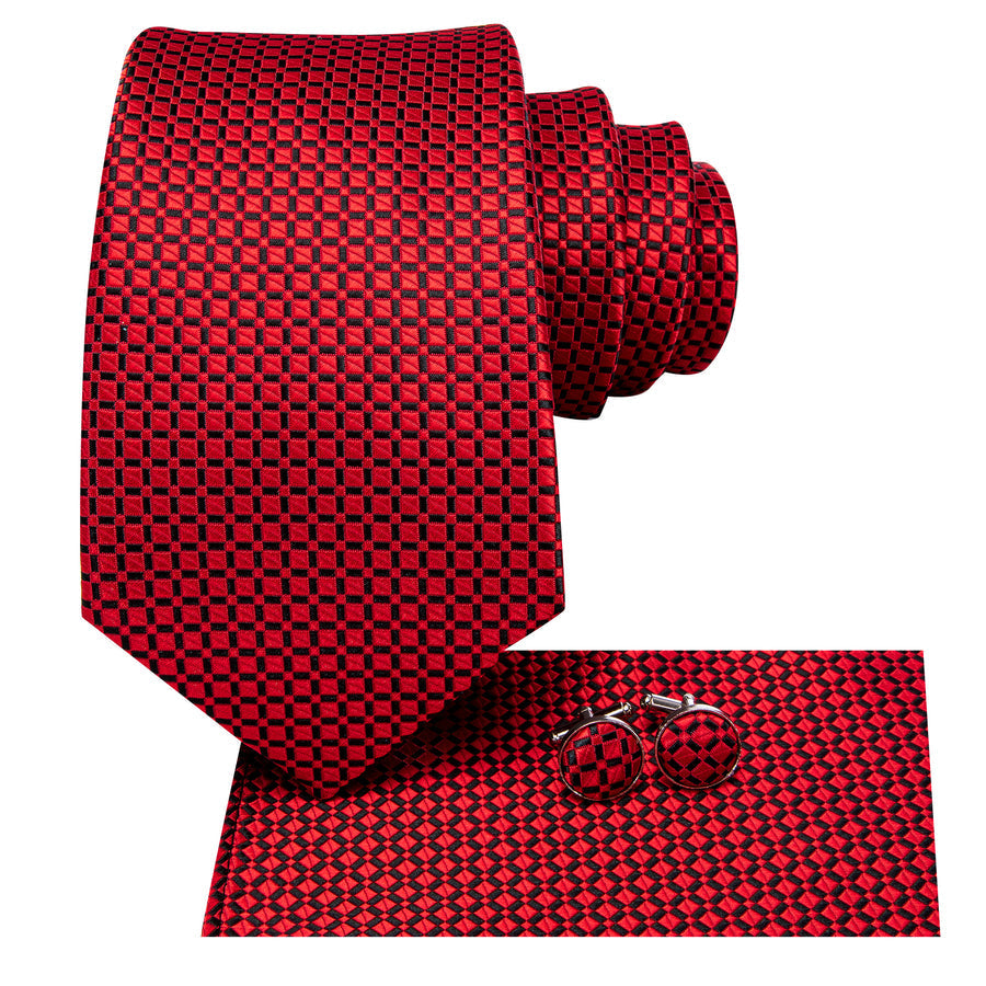 Red and Black Plaid XL Silk Tie Set - GentCrest - View 2